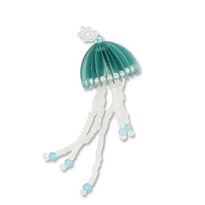 Hanger van glaskralen jellyfish Turquoise-white-transparent white lined