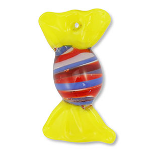 Handgeschilderde glasbedels candy Yellow-blue-red-transparent