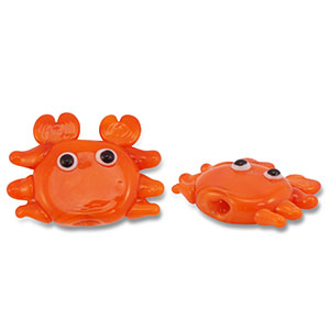 Handgeschilderde glaskralen crab Orange-black-white