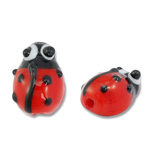Handgeschilderde glaskralen ladybug Red-black-white