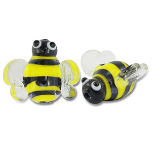 Handgeschilderde glaskralen bee Yellow-black-transparent