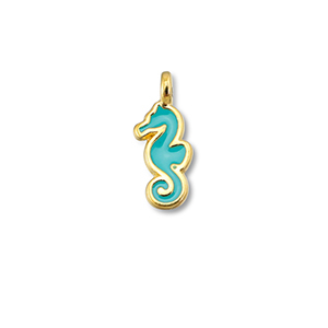 Metaal bedels DQ seahorse Turquoise blue-Goud (nikkelvrij)