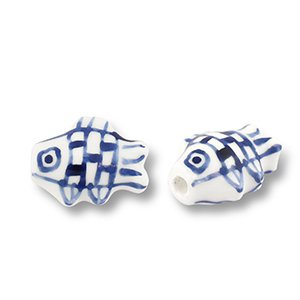 Keramiek kraal fish White-Delft blue
