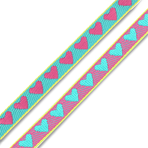 BY31&reg; Tekstlint hearts Turquoise green-fuchsia-yellow