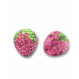 Kralen acryl met strass strawberry Pink-light green
