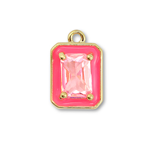 Brass TQ metaal bedels rectangle Gold-neon pink-light pink