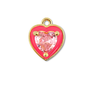 Brass TQ metaal bedels heart Gold-neon pink-light pink