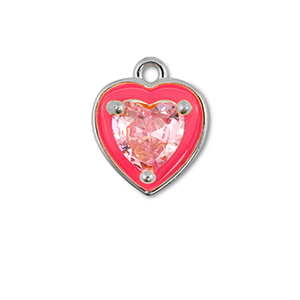 Brass TQ metaal bedels heart Silver-neon pink-light pink