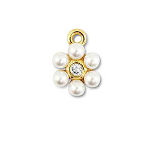Brass TQ metaal bedels flower with pearls Gold-white