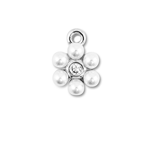 Brass TQ metaal bedels flower with pearls Silver-white