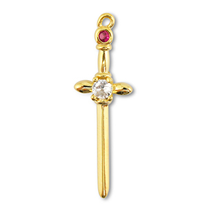 Brass TQ metaal bedels sword Gold-crystal-berry wine red