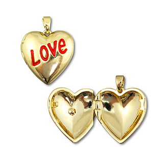 Eco-brass&reg; metaal bedels medaillon heart Gold-red