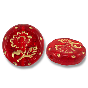 Kralen van acryl round with flower Red-gold