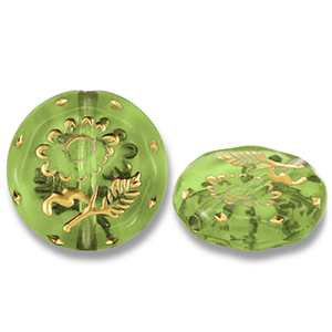 Kralen van acryl round with flower Olive green-gold