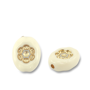 Kralen van acryl oval with flower Off white-gold