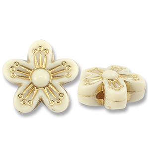 Kralen van acryl flower Off white-gold