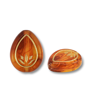 Kralen van acryl drop Cognac brown-gold