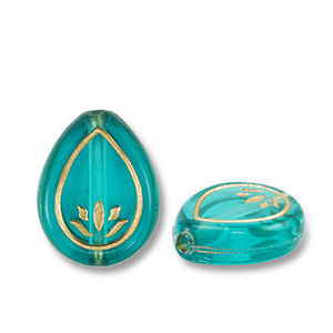 Kralen van acryl drop Teal blue-gold