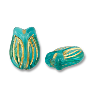 Kralen van acryl tulip Teal blue-gold