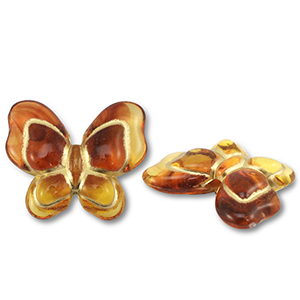 Kralen van acryl butterfly Cognac brown-gold