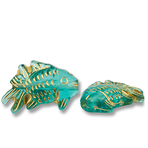 Kralen van acryl fish Teal green-gold