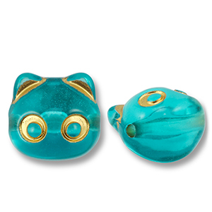Kralen van acryl cat Teal blue-gold