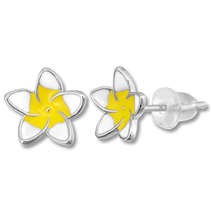 TQ metaal brass oorbellen / oorstekers flower Silver-yellow-white