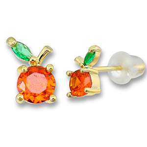 TQ metaal brass oorbellen / oorstekers apple Gold-warm orange-green