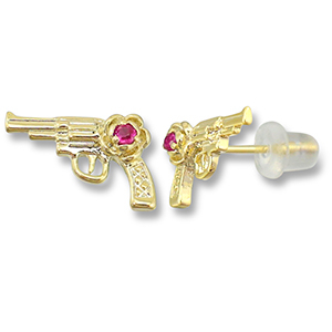 TQ metaal brass oorbellen / oorstekers revolver Gold-dark pink