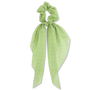 Haarelastiek scrunchie met lint dots Light green