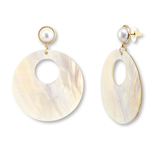 Musthave schelp oorbellen round White (natuurlijke kleur schelp)-light pink-gold