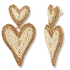 Musthave raffia oorbellen heart Beige-light brown-gold