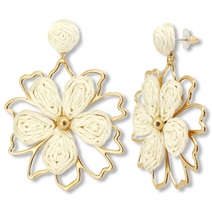Musthave raffia oorbellen flower Off white-gold