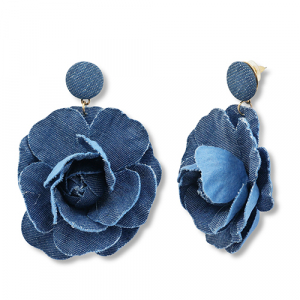 Musthave denim-look oorbellen flower Denim blue-gold