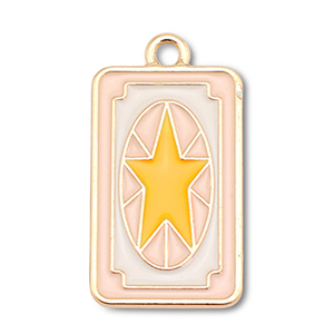 Metaal bedels enamel card with star Gold-light pink-white-yellow