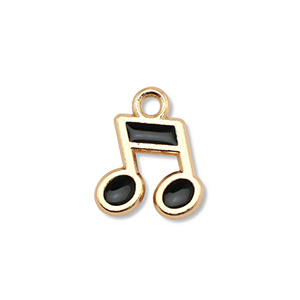 Metaal bedels enamel musical note Gold-black