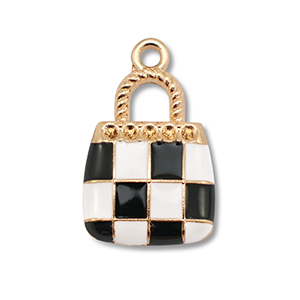 Metaal bedels enamel handbag Gold-black-white