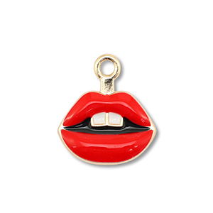 Metaal bedels enamel kiss Gold-red