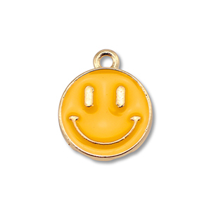 Metaal bedels enamel smiley Gold-light orange