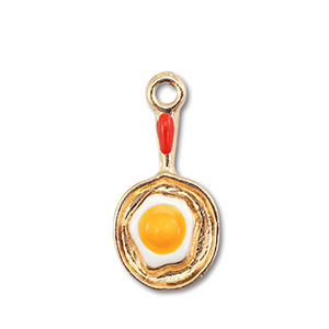 Metaal bedels enamel pan with egg Gold-white-yellow