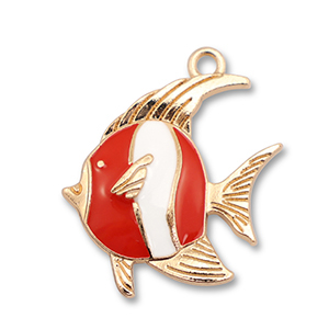 Metaal bedels enamel fish Gold-red-white