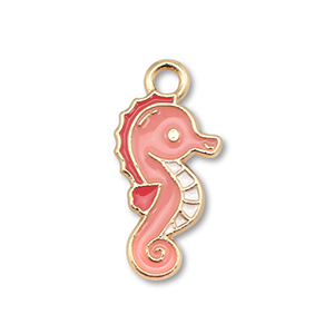 Metaal bedels enamel seahorse Gold-peach pink