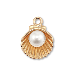 Metaal bedels enamel shell with pearl Gold-white