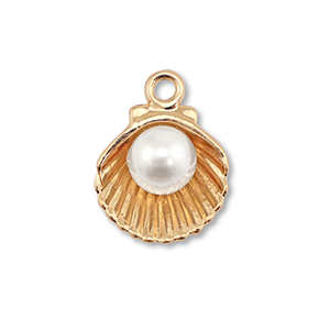 Metaal bedels enamel shell with pearl Gold-white