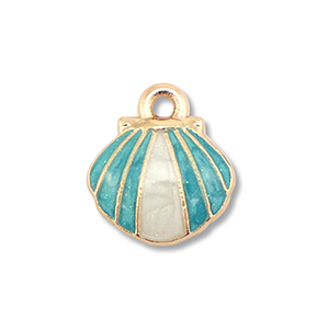 Metaal bedels enamel shell Gold-teal blue-white