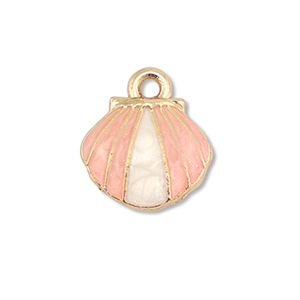 Metaal bedels enamel shell Gold-light pink-white