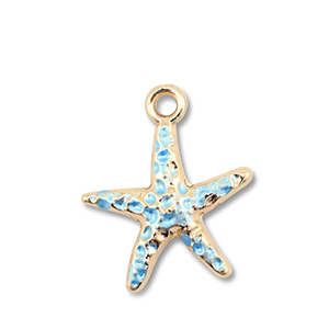 Metaal bedels enamel starfish Gold-light blue