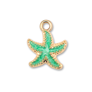 Metaal bedels enamel starfish Gold-ocean green