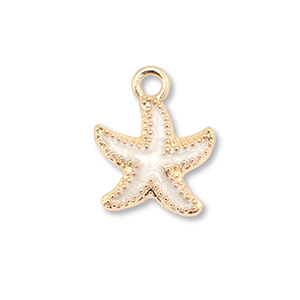 Metaal bedels enamel starfish Gold-white