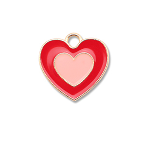 Metaal bedels enamel heart Gold-red-peach pink